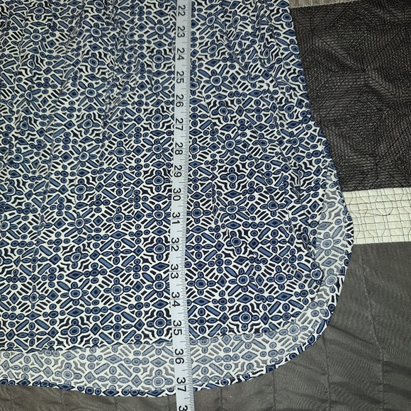 Loft blue geometric sundress Cinch waist long sleeve swing dress Medium - Picture 13 of 13